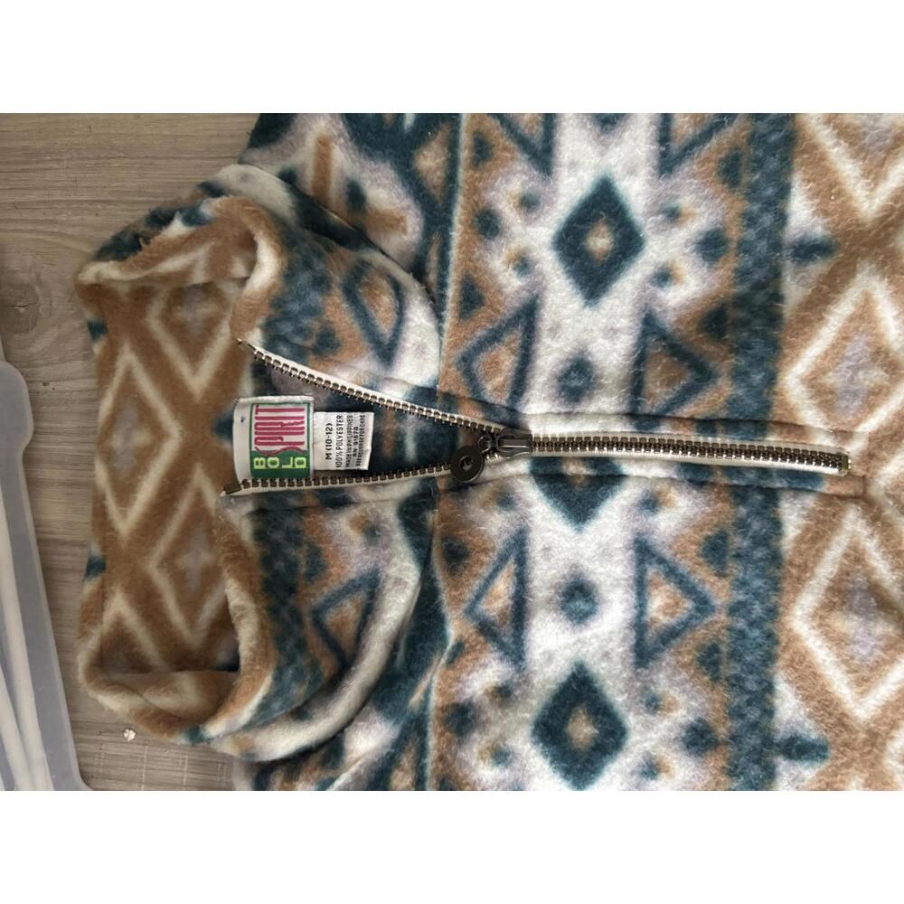 Vintage Fuzzy Fleece Jacket with Geometric Pattern